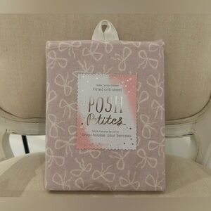 Posh Petites Lilac Bow Print Flannel Fitted Baby Crib Sheet NWT